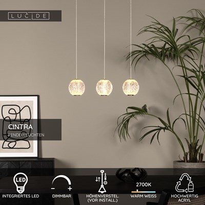 Lucide CINTRA - Pendelleuchten - LED Dim. - 3x4,7W 2700K - Transparent